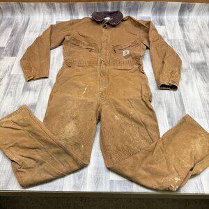 ✅Mens 44T VTG Carhartt Coveralls Corduroy Collar NON-INSULATED Union USA*STAINED